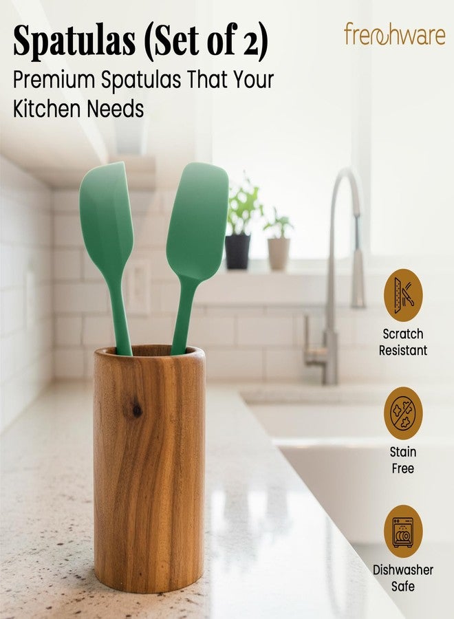 أدوات فرنسية طقم أدوات مطبخ فرنسي مكون من قطعتين، ملعقة مسطحة وملعقة سيليكون فاخرة غير لاصقة، مثالية للطبخ والخبز والخلط، مقاومة للحرارة حتى 230 درجة مئوية، آمنة للاستخدام مع الطعام وخالية من مادة BPA، قابلة للغسل في غسالة الأطباق، بمقبض مريح، لون أخضر عشبي - Image 2